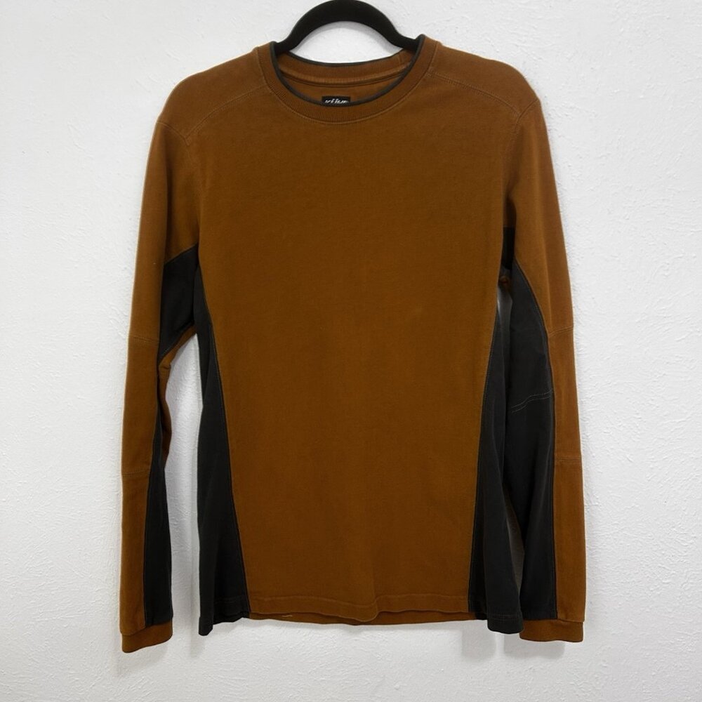 Kuhl Organic Cotton Mustard Rust Sweatshirt S Gray Colorblock Hiking Side-Seam‎